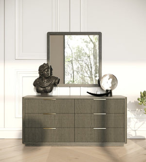VIG Furniture Santa Monica Grey Wash Dresser With Gold Accents, 6 Soft-Close Drawers, Solid Rubberwood, 68"W X32"H VGMA-BR-144-DRS-GRY