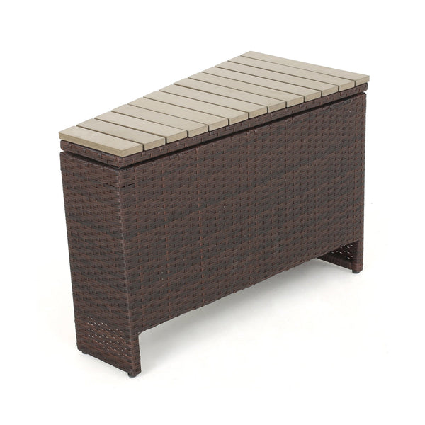 English Elm Christopher Knight Home® - MADRAS Brown Faux Wicker Accent Table with Aluminum Frame, Handcrafted Storage Wedge, No Assembly Required 57657.00