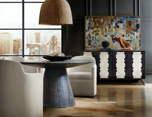 Hooker Furniture Commerce Izabela Upholstered Arm Chair In Wolf Pearl Fabric With Casters, Barrel-Back Comfort For Dining & Office 7228-75010-02