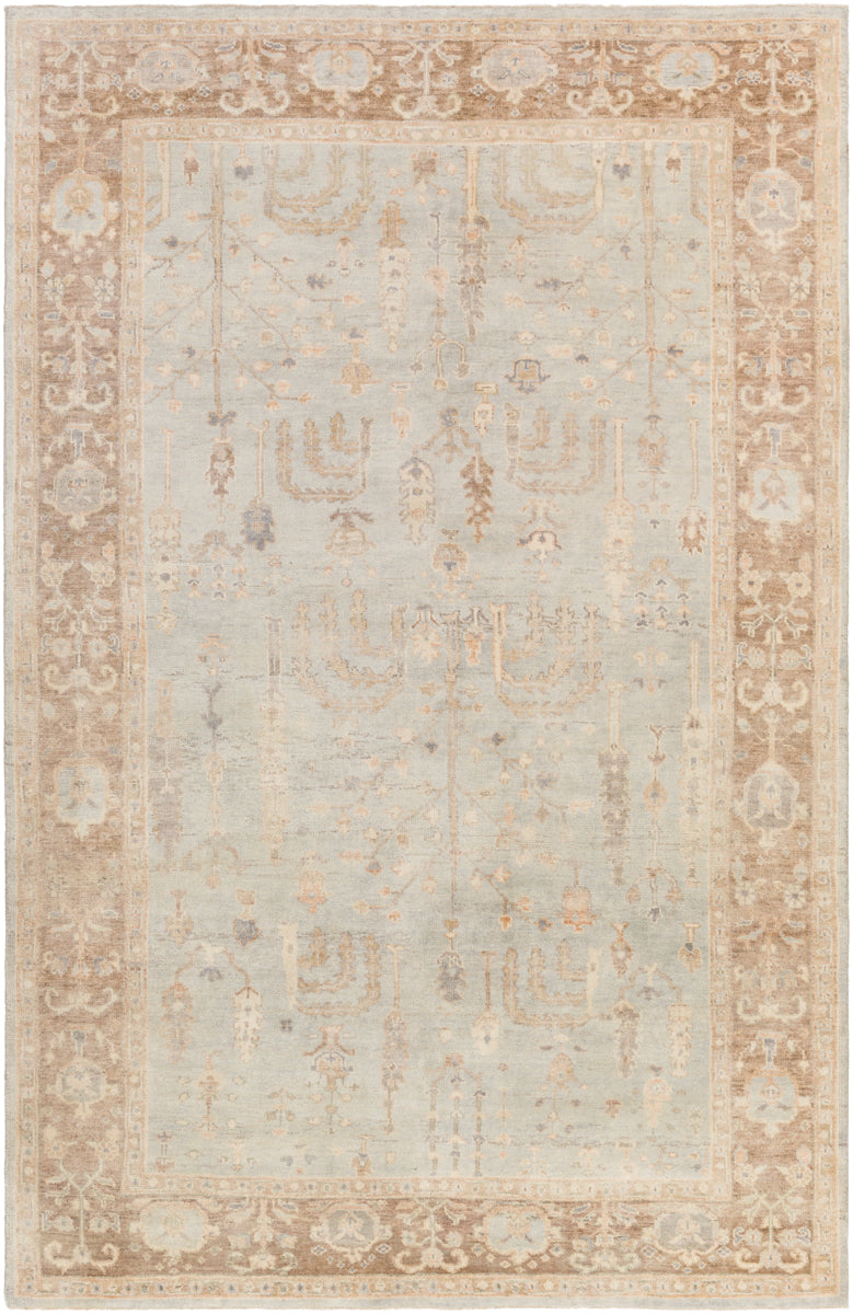 Normandy NOY-8003 6' x 9' Handmade Rug NOY8003-69  Cream, Light Sage, Tan, Medium Brown, Ice Blue Surya
