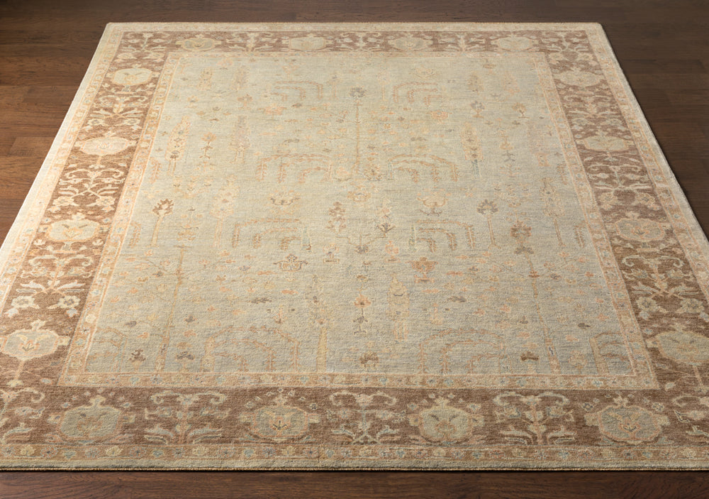 Normandy NOY-8003 6' x 9' Handmade Rug NOY8003-69  Cream, Light Sage, Tan, Medium Brown, Ice Blue Surya