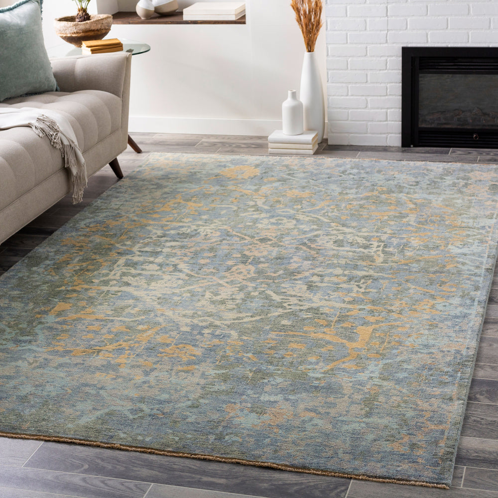 Normandy NOY-8005 6' x 9' Handmade Rug NOY8005-69  Blue, Dusty Sage, Wheat, Light Blue, Tan, Light Beige Surya