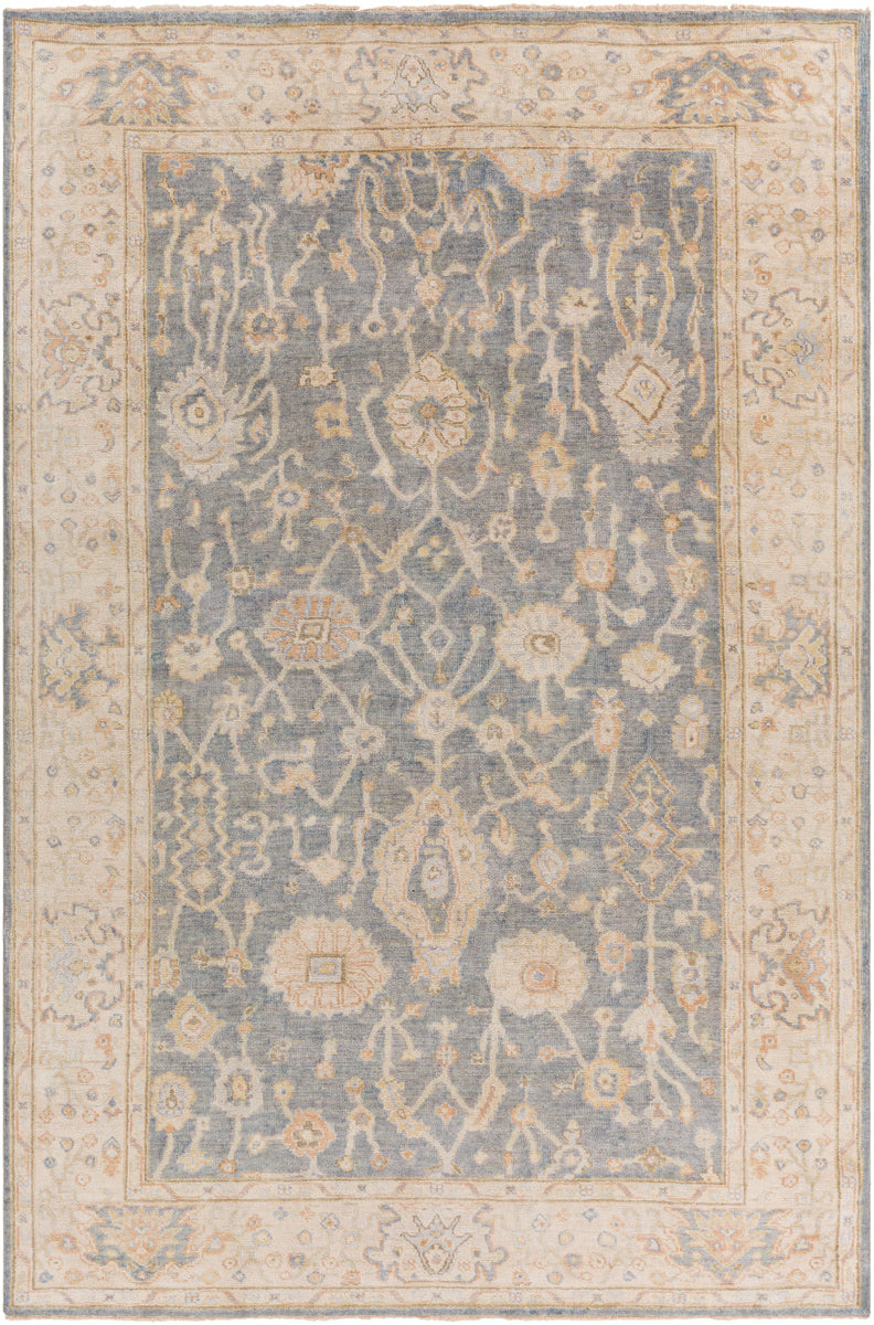 Normandy NOY-8007 6' x 9' Handmade Rug NOY8007-69  Charcoal, Medium Gray, Beige, Light Blue, Dark Brown, Dusty Coral Surya