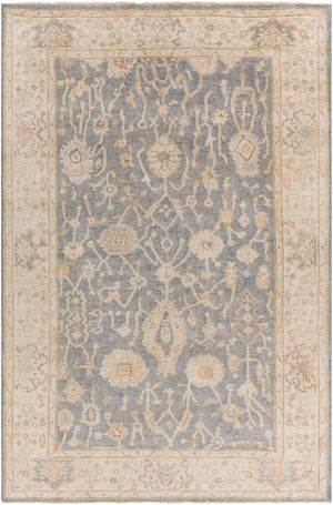 Normandy NOY-8007 6' x 9' Handmade Rug NOY8007-69  Charcoal, Medium Gray, Beige, Light Blue, Dark Brown, Dusty Coral Surya