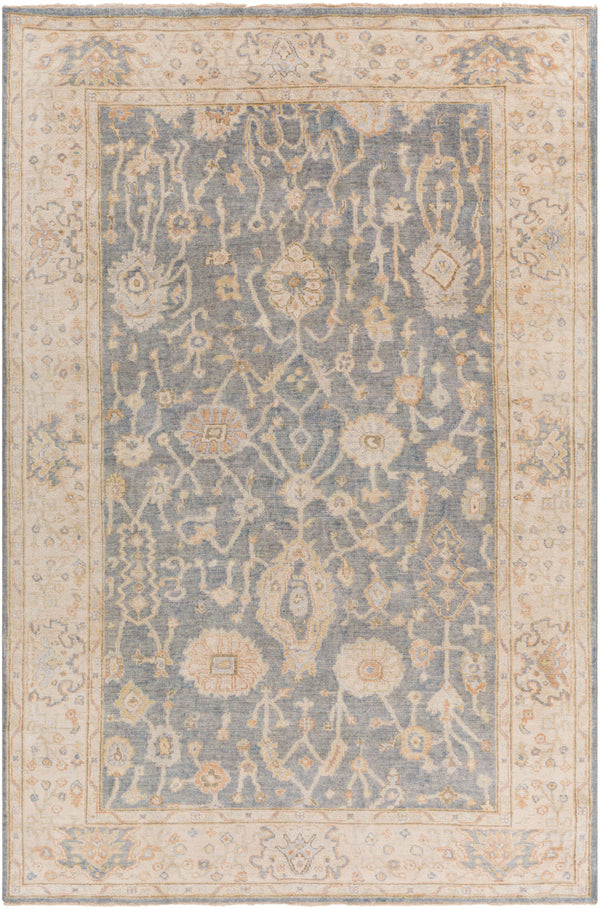 Normandy NOY-8007 6' x 9' Handmade Rug NOY8007-69  Charcoal, Medium Gray, Beige, Light Blue, Dark Brown, Dusty Coral Surya