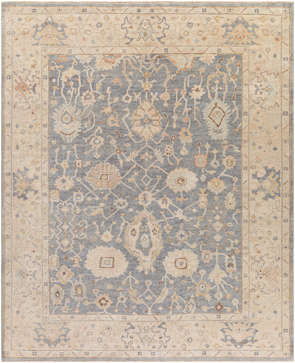 Normandy NOY-8007 8' x 10' Handmade Rug NOY8007-810  Charcoal, Medium Gray, Beige, Light Blue, Dark Brown, Dusty Coral Surya