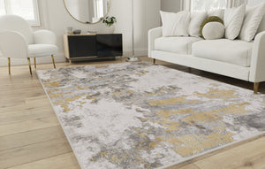 Feizy Rugs Waldor Modern Abstract High-low Pile Area Rug - Elegant Comfort In Gold, Ivory, And Gray Hues Ivory,Gold,Gray Polypropylene,Polyester 7353970fgldbirh13