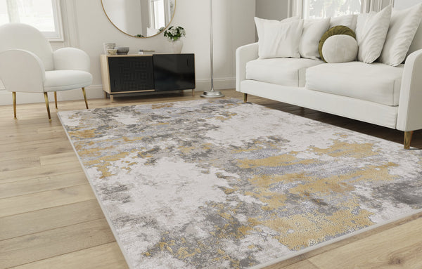 Feizy Rugs Waldor Modern Abstract High-low Pile Area Rug - Elegant Comfort In Gold, Ivory, And Gray Hues Ivory,Gold,Gray Polypropylene,Polyester 7353970fgldbirh13