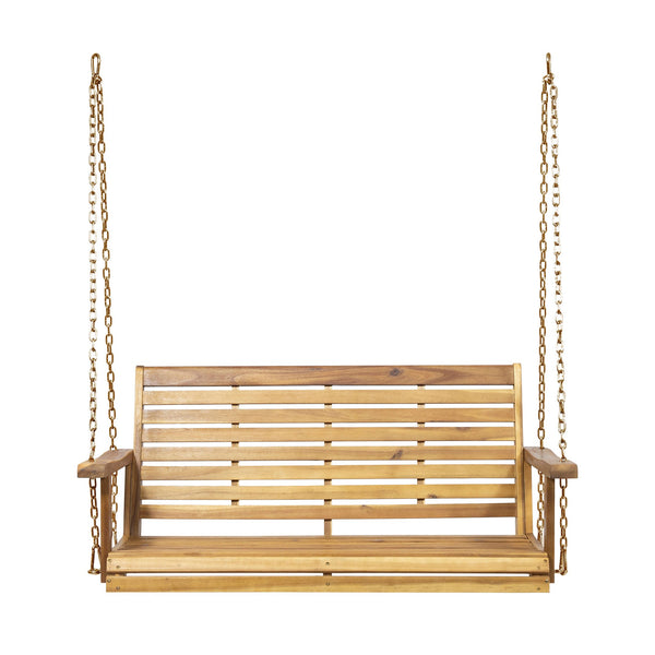English Elm Tasmania Acacia Hardwood Porch Swing Slatted Outdoor Bench with Hanging Chains 69655.00