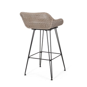 English Elm Pe Rattan Outdoor Bar Stools All Weather Woven Set with Cushioned Seats for Patio 71503.00MLBRN