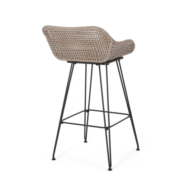 English Elm Pe Rattan Outdoor Bar Stools All Weather Woven Set with Cushioned Seats for Patio 71503.00MLBRN