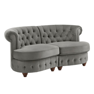 Homelegance By Top-Line Dayanna Velvet Tufted Scroll Arm Chesterfield Curved Loveseat Grey Velvet