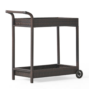 English Elm Savona Woven Resin Wicker Bar Cart with Rolling Casters for Patio or Living Room 56215.00MBRN