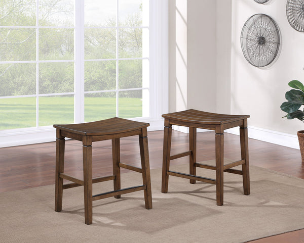English Elm Steve Silver - Compact Farmhouse 5-Pack Counter Dining Set Chestnut – Plank-Effect Top, Shaped Stools, Space-Saving Design, Durable Ash Veneer Finish B081111834