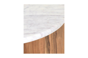 Porter Designs Porter Hepburn Round End Table With Solid Marble Top & Natural Mango Wood - Modern Elegance White Wood 05-108-03c-1931-kit