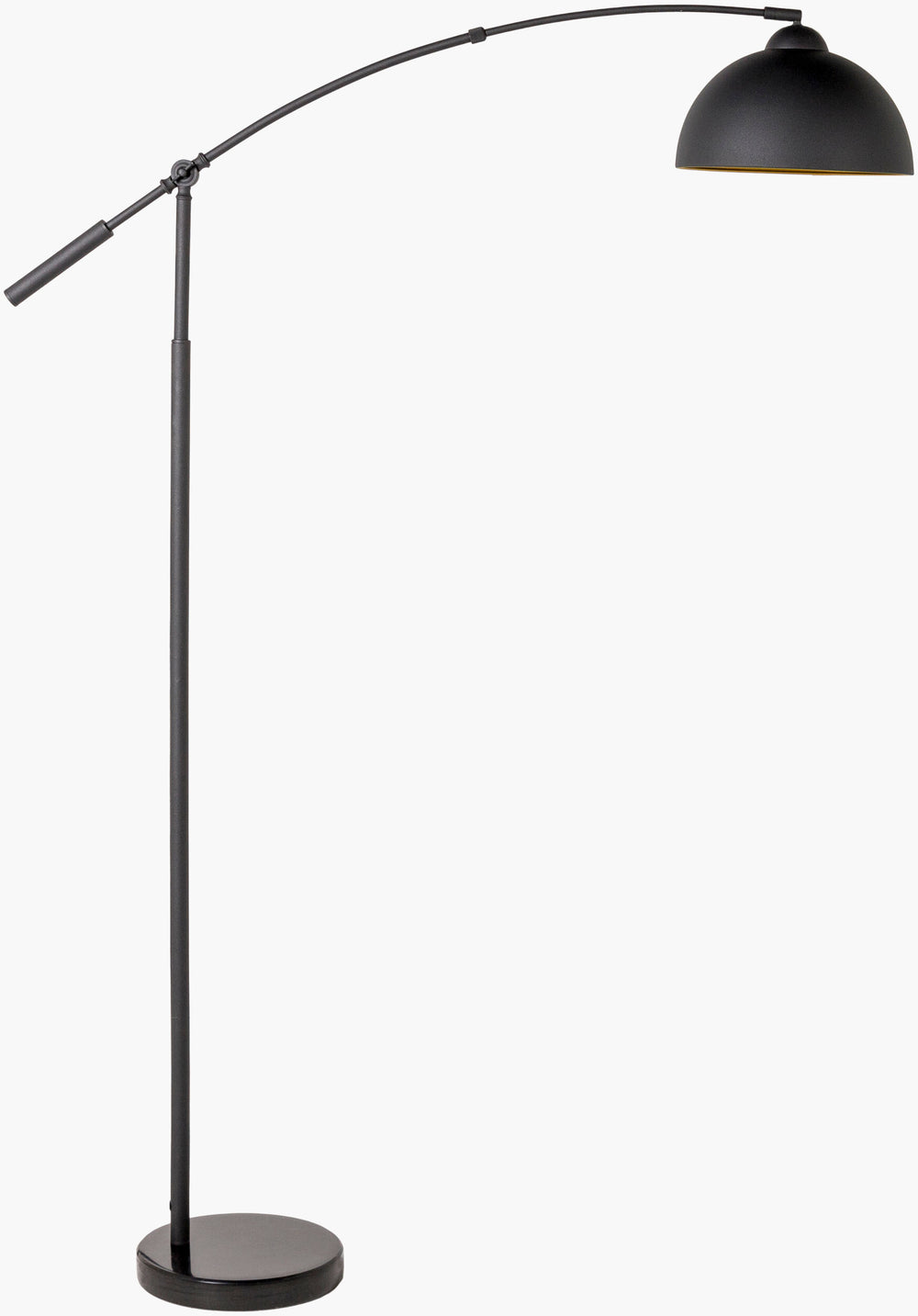 Surya Naples Modern 68" Tall Floor Lamp With Sleek Black Metal Shade For Stylish Home Lighting Upgrade Body, Black,Base, Black,Shade (Outside), Black,Shade (Inside), Gold,Cord, Black Iron,Marble,Metal,Metal Nps-001