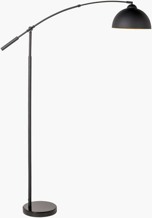 Surya Naples Modern 68" Tall Floor Lamp With Sleek Black Metal Shade For Stylish Home Lighting Upgrade Body, Black,Base, Black,Shade (Outside), Black,Shade (Inside), Gold,Cord, Black Iron,Marble,Metal,Metal Nps-001