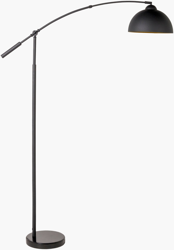 Surya Naples Modern 68" Tall Floor Lamp With Sleek Black Metal Shade For Stylish Home Lighting Upgrade Body, Black,Base, Black,Shade (Outside), Black,Shade (Inside), Gold,Cord, Black Iron,Marble,Metal,Metal Nps-001