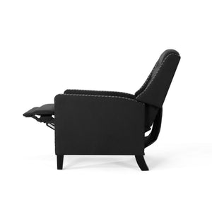 English Elm Classic Club Chair in Dark Grey Fabric with Birch Legs and Push Back Recline 61371.00