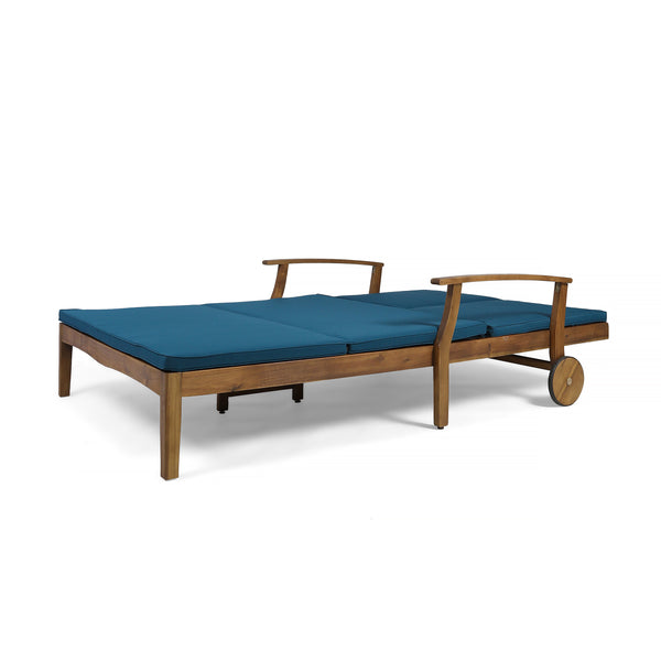 English Elm Christopher Knight Home® - Perla Double Chaise Lounge - Stylish Acacia Wood Seating With Plush Cushions For Ultimate Comfort 63357.00BLU