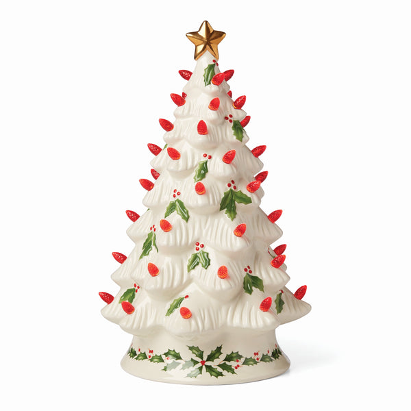 Lenox Treasured Traditions Holiday Red Bulbs Light-Up Tree Figurine Ivory, IVORY OTHER 893624