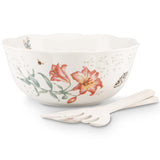 Butterfly Meadow Porcelain Salad Bowl Set with Wooden Servers, 11