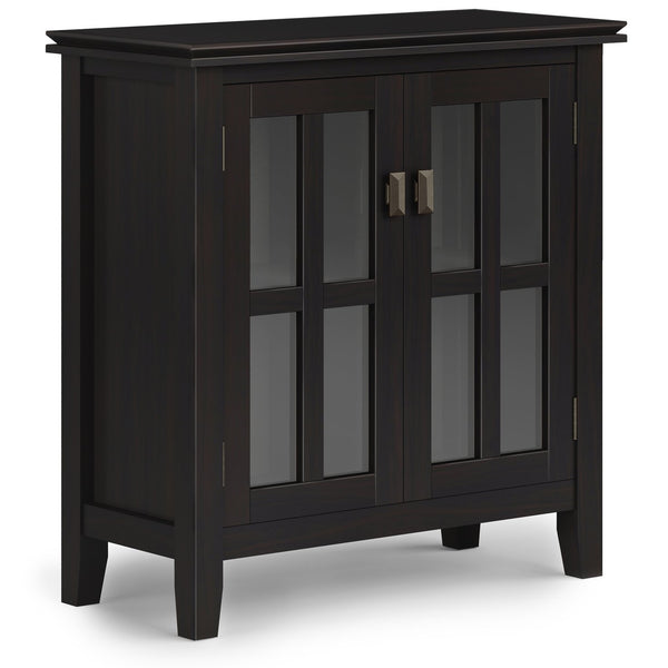 English Elm Artisan Low Storage Cabinet In Rich Hickory Brown - Handcrafted Wood, Glass Doors & Adjustable Shelves B136P158396