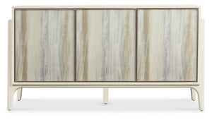Hooker Furniture Hera Almond White Credenza With Reverse Painted Glass Doors, Soft-Close, Wine Storage & Cable Management 6052-10464-80