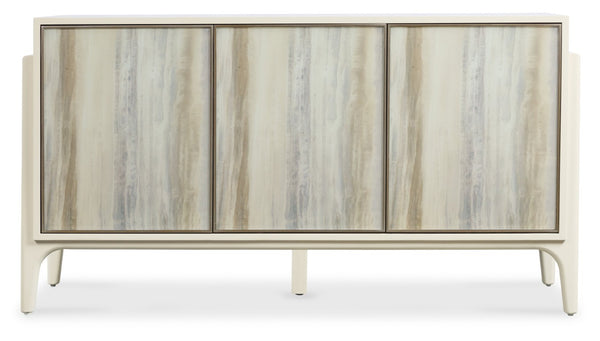 Hooker Furniture Hera Almond White Credenza With Reverse Painted Glass Doors, Soft-Close, Wine Storage & Cable Management 6052-10464-80
