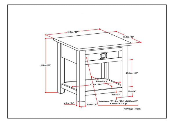 English Elm Monroe End Table - Handcrafted Distressed Grey Accent Piece With Storage For Living Spaces & More B136P158954