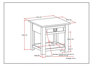 English Elm Monroe End Table - Rustic Acacia Hardwood With Aged Brown Finish, Drawer & Open Shelf Storage B136P158955