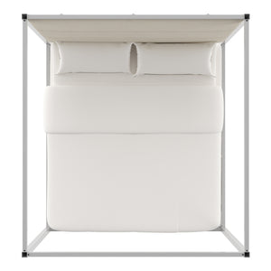 Homelegance By Top-Line Marcel Chrome Finish Metal Canopy Bed with Linen Panel Headboard Chrome Metal