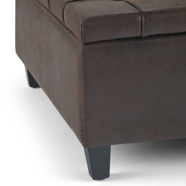 English Elm Harrison Coffee Table Storage Ottoman - Distressed Brown Vegan Leather, Multi-Functional & Stylish B136P159142
