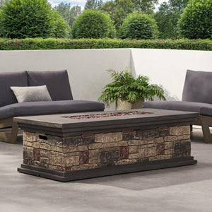 English Elm Rectangle Mgo Propane Fire Pit Faux Stone Finish 50000 Btu Outdoor Patio Centerpiece 63692.00-50K