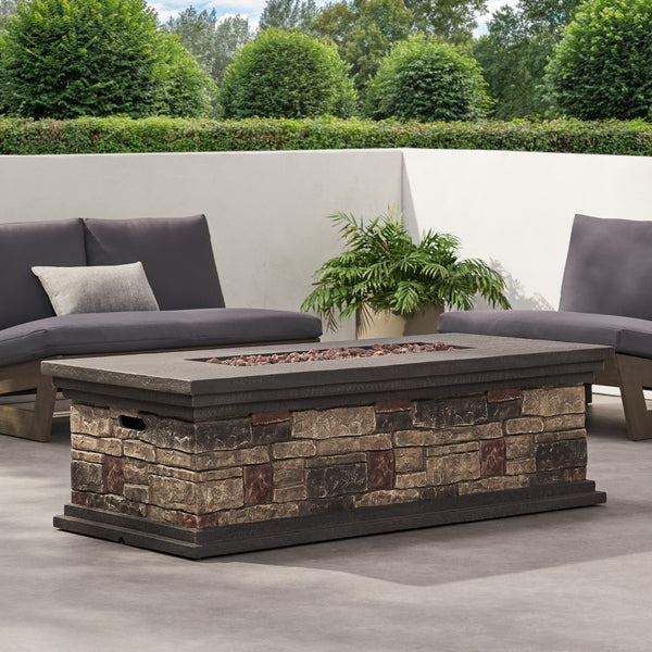 English Elm Rectangle Mgo Propane Fire Pit Faux Stone Finish 50000 Btu Outdoor Patio Centerpiece 63692.00-50K