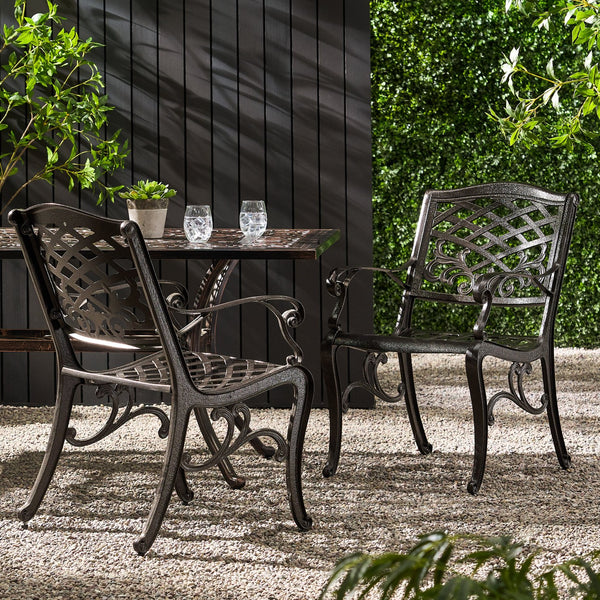 English Elm Phoenix Cast Aluminum Outdoor Dining Arm Chairs Ornate Lattice Scroll Garden Set Bronze 54589.00BZE