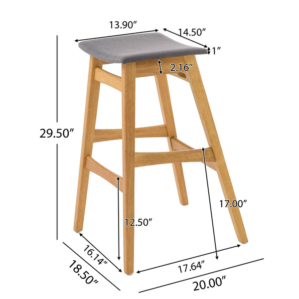 English Elm Christopher Knight Home® - Bar Stool - Mid-Century Modern Dark Grey Upholstered Seat With Stylish Wood Legs For Comfort & Elegance 58922.00OAK