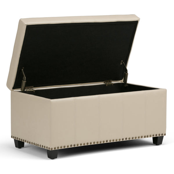 English Elm Amelia Storage Ottoman Bench with Hidden Compartment, Nailhead Trim, Stitched Faux Leather Seat Beige B136P159107
