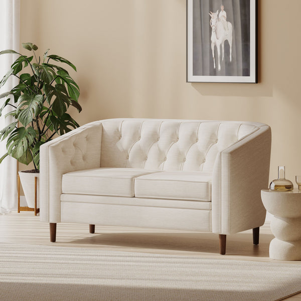 English Elm Christopher Knight Home® - LOVESEAT Diamond-Tufted PU Upholstery with Button Stitching, Tapered Birch Legs, Contemporary Chic Beige 72248.00FBGE