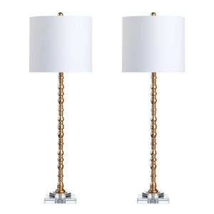 Crestview Collection Contemporary Buffet Lamp - 37" Elegant Gold Leaf Design With Crystal Base & Soft Linen Shade   Cvaer2000