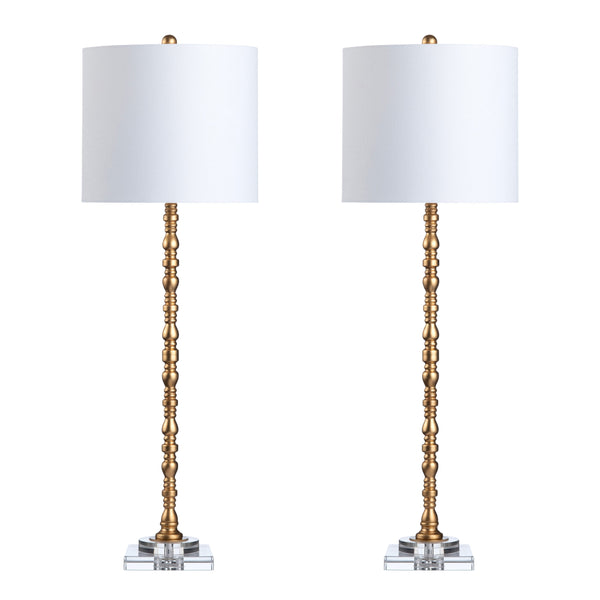 Crestview Collection Contemporary Buffet Lamp - 37" Elegant Gold Leaf Design With Crystal Base & Soft Linen Shade   Cvaer2000
