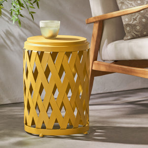 Christopher Knight Home® - Noble House - Selen Outdoor 12 Inch Diameter Matte Yellow Iron Side Table