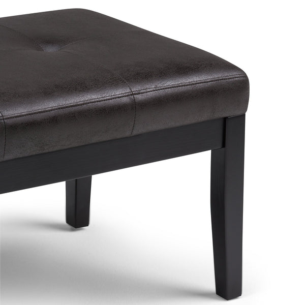 English Elm Lacey Tufted Ottoman Bench - Distressed Black Vegan Leather For Stylish Entryway & Living Room Use B136P159206