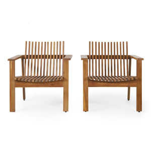 English Elm Outdoor Acacia Slatted Club Chairs Set of 2 Teak Finish Patio Lounge Seating 71921.00WTC