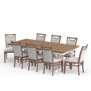 Parker House Americana Modern Dining Extendable Trestle Table with 8 Upholstered Chairs Cotton Poplar Solids / Birch Veneers with Oak Top DAME-10PC-TRSTL-DINING