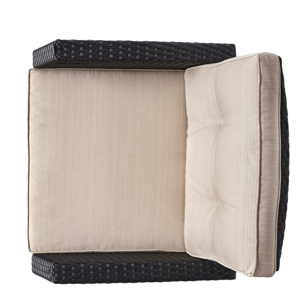 English Elm Christopher Knight Home® - ST MARTA SINGLE SOFA Dark Brown PE Rattan Outdoor Armchair with Iron Frame and Waterproof Cushion Comfort 57723.00DBRN