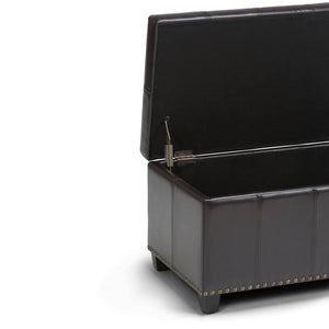 English Elm Amelia Storage Ottoman Bench with Hidden Compartment, Nailhead Trim, Stitched Faux Leather Seat Dark Brown B136P159106