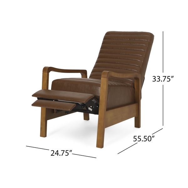 English Elm Christopher Knight Home® - Faux Leather Wood Hand Manual Club Recliner Light Brown PU Push-Back Channel Stitching Rubberwood Frame 71261.00PUCOGN