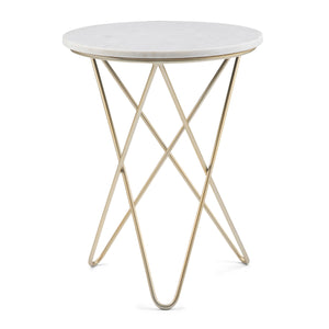 English Elm Gabon Marble Accent Table White Top with Gold Hairpin Legs — Modern End/Side Table, 18" H B136P159932