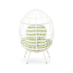English Elm Christopher Knight Home® - GIANNI Teardrop Wicker Outdoor Chair with Water-Resistant Cushion, Handcrafted Faux Rattan Iron Frame Comfort White+Green 65645.00WGRN